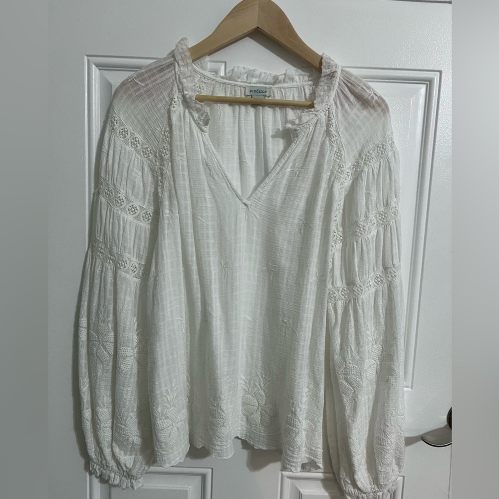 Sundance White Embroidered Blouse